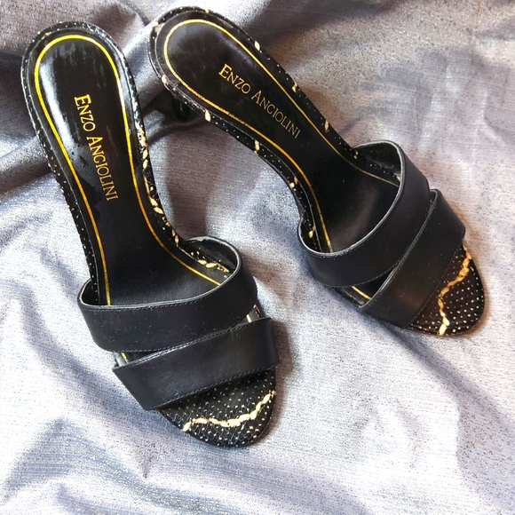 Enzo Angiolini VINTAGE sandal peep toe pumps snake design in gold Italian shoes - Picture 3 of 12